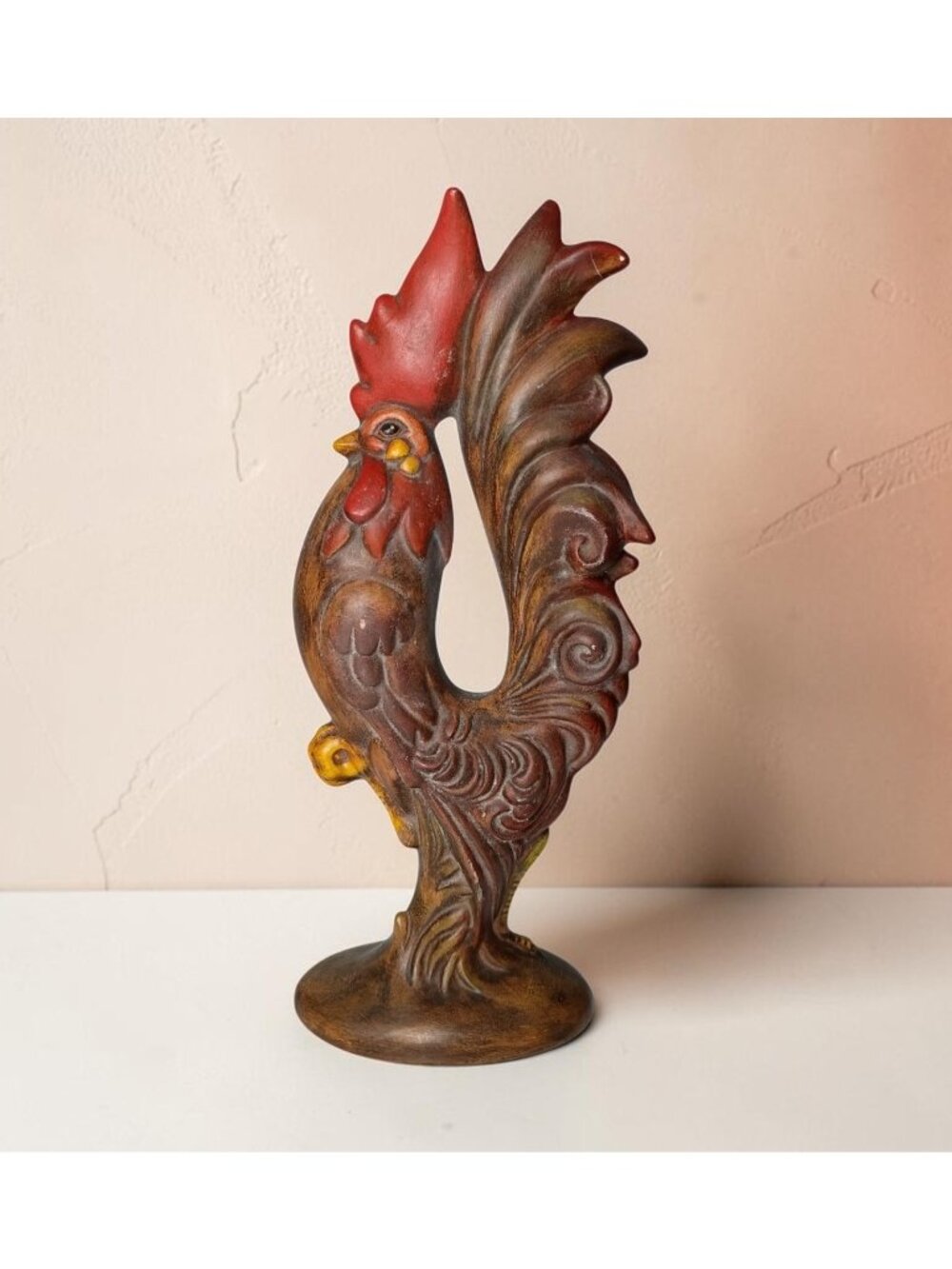 Vintage MCM Handpainted Rooster Figurine 12.25" Farmhouse Decor